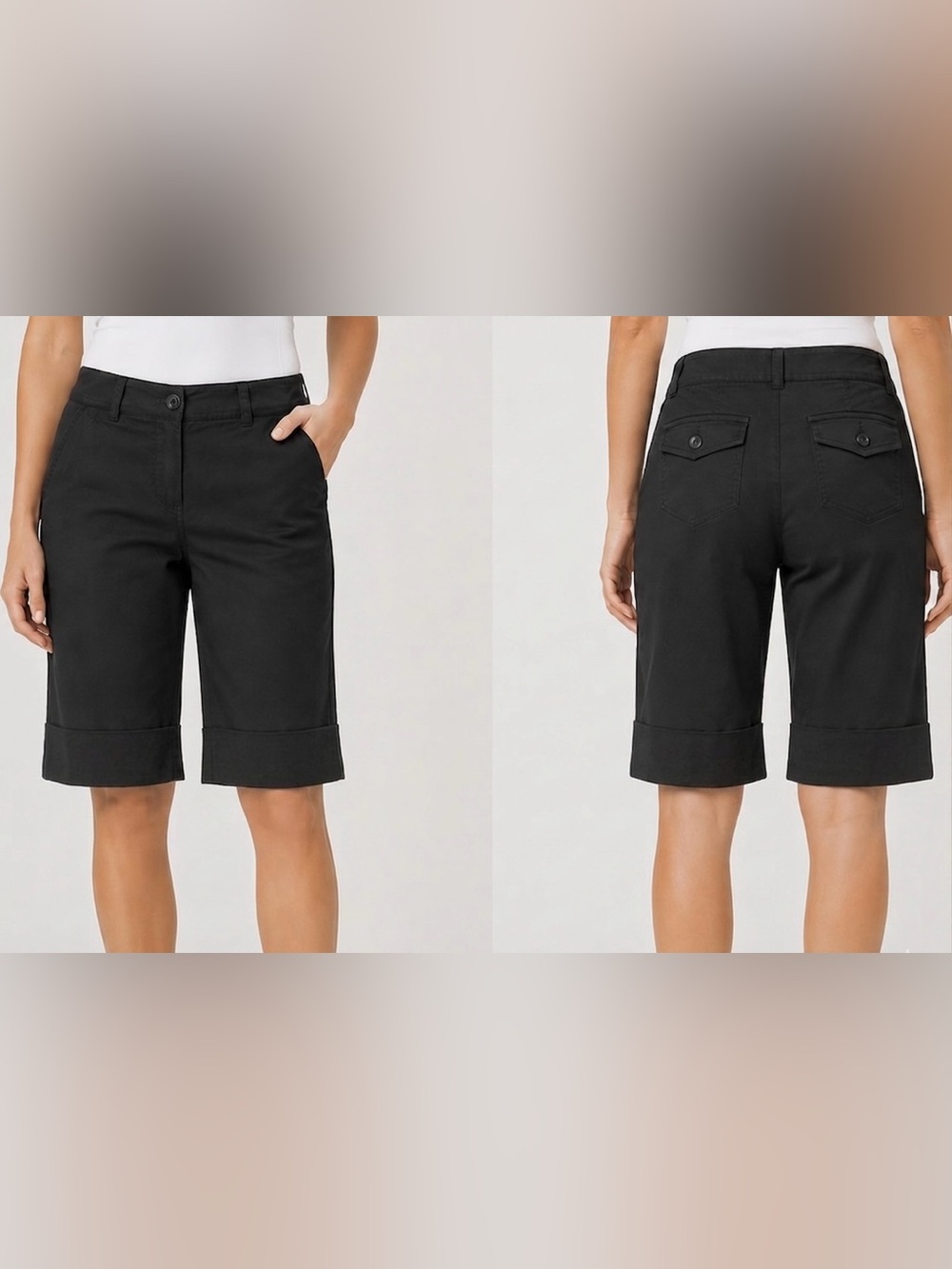 Ann Taylor Curvy Fit Mid-Rise Cuffed Bermuda Shorts Black Size 8